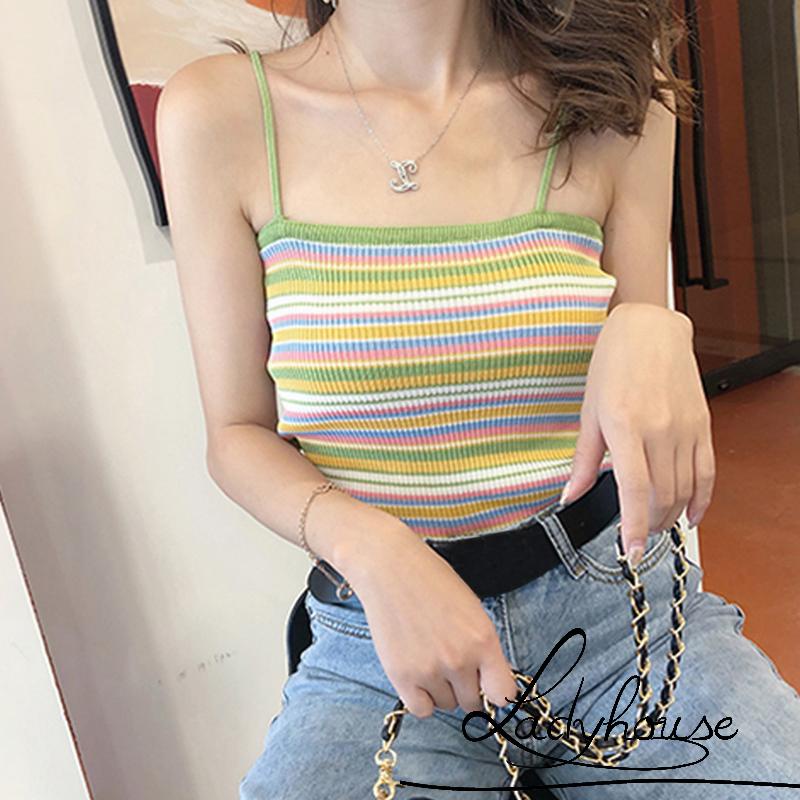 Áo Hai Dây Dệt Kim Họa Tiết Kẻ Sọc Thời Trang Mùa Hè Cho Nữ