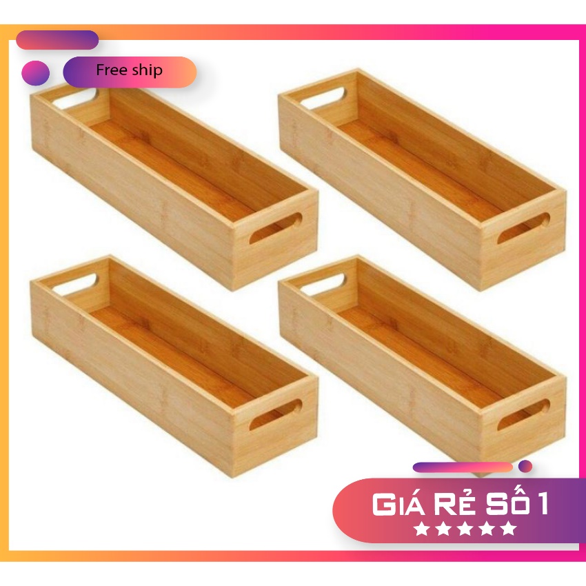 Khay gỗ chữ nhật đựng gia vị nhà bếp đa năng