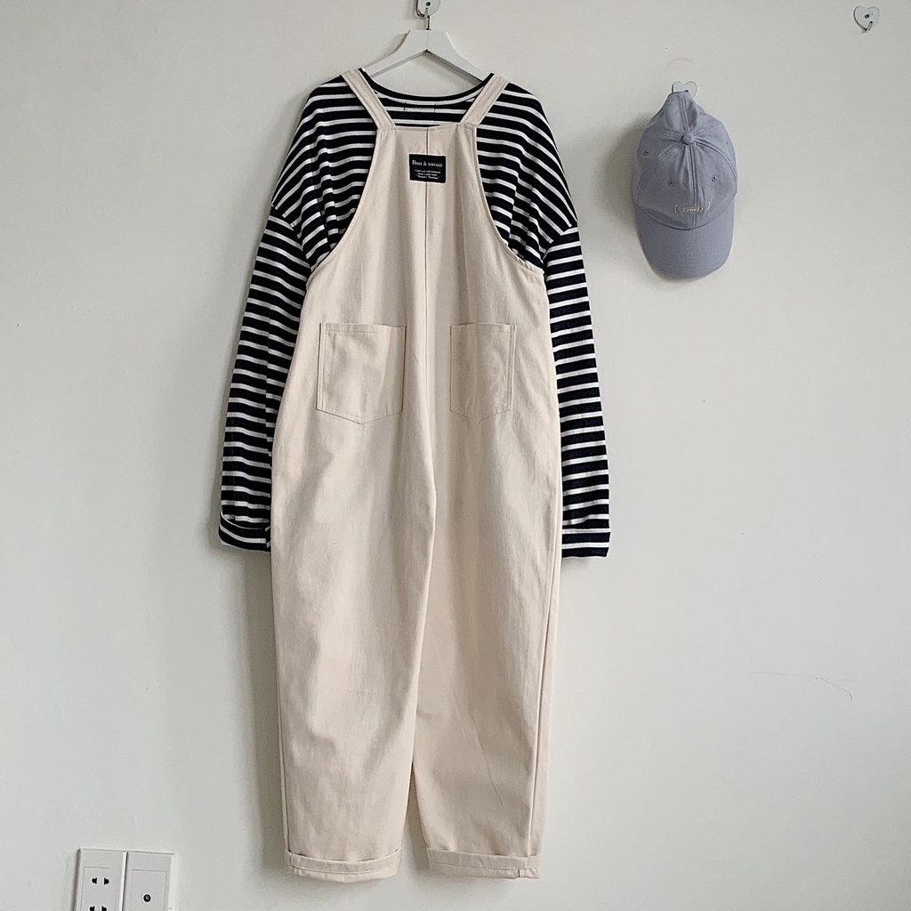 Quần Yếm Kaki Nữ JEMCLOSET Màu Be Yếm Quần Form Rộng Có Túi Trước AMOUR Phong Cách Basic Hàn Quốc Năng Động 7174