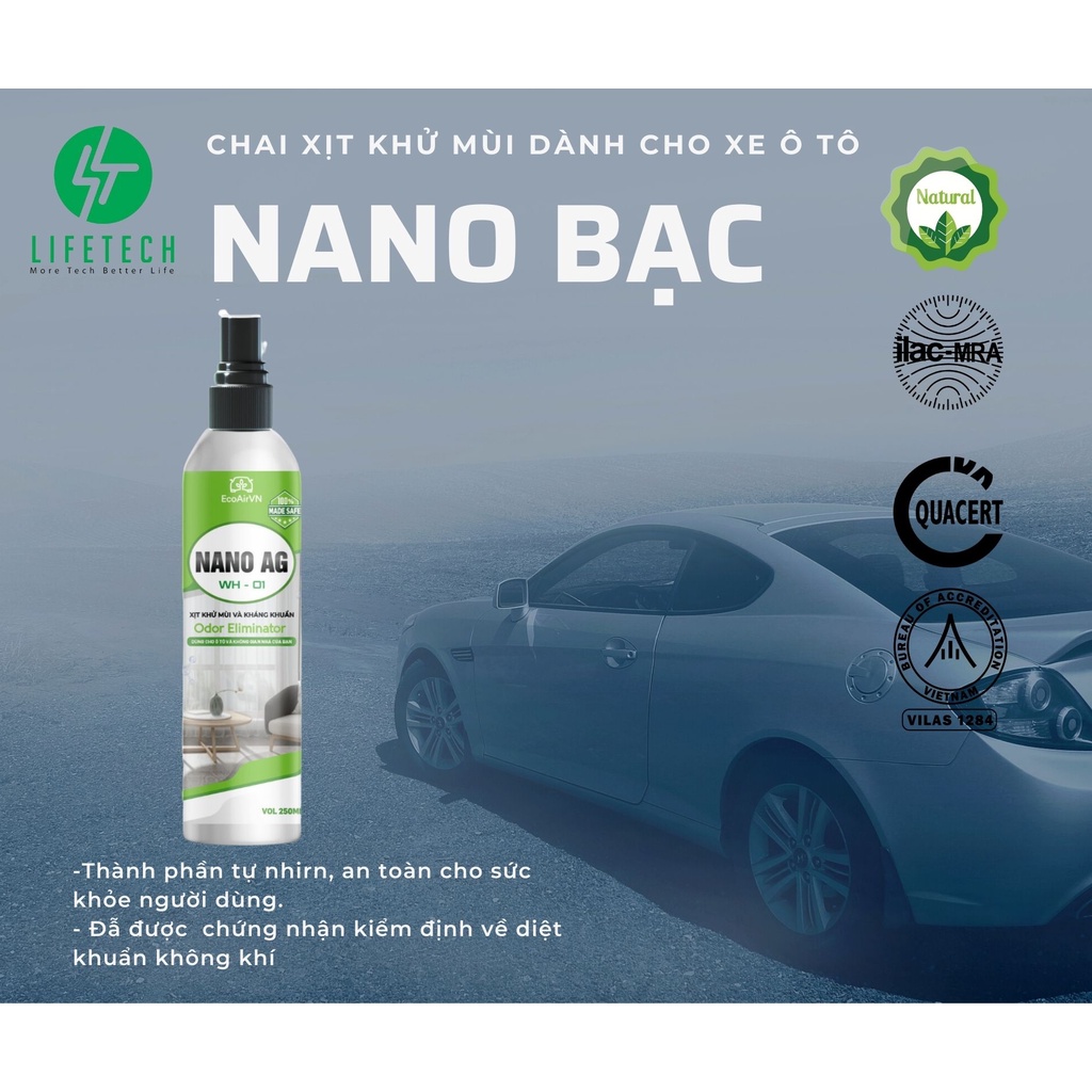 Chai xịt khử mùi khử khuẩn Nano Bạc 250 ml- EcoAirVN- LifetechStore