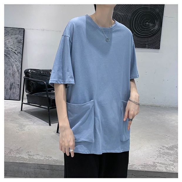 Áo thun basic tay lỡ form rộng unisex 2 túi