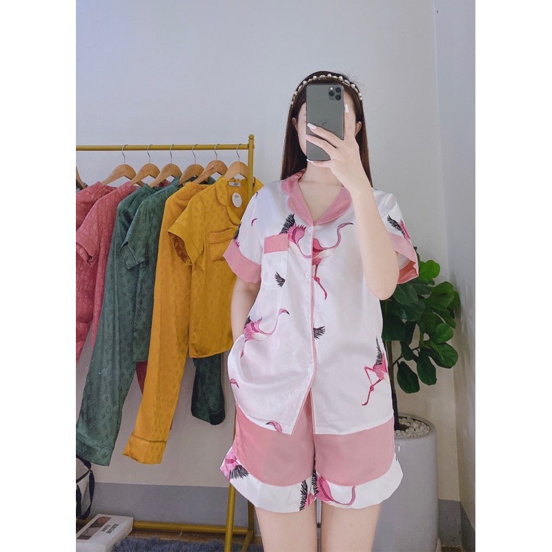 Bộ Lụa Chim Hồng Quần Đùi