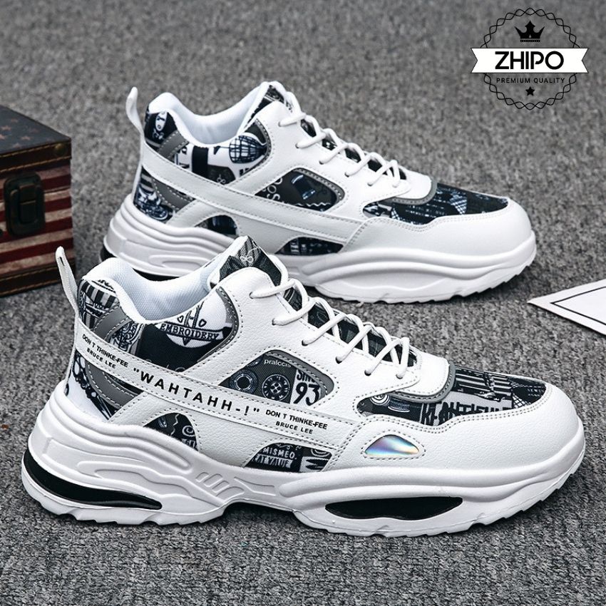 Giày Sneaker Nam Đẹp Đi Học Đi chơi Da Mềm Lót Dệt Kim Êm chân ZHIPO-19