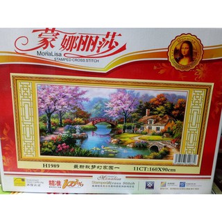 tranh thêu chữ thập phong cảnh tổ ấm hạnh phúc kt 160x70cm