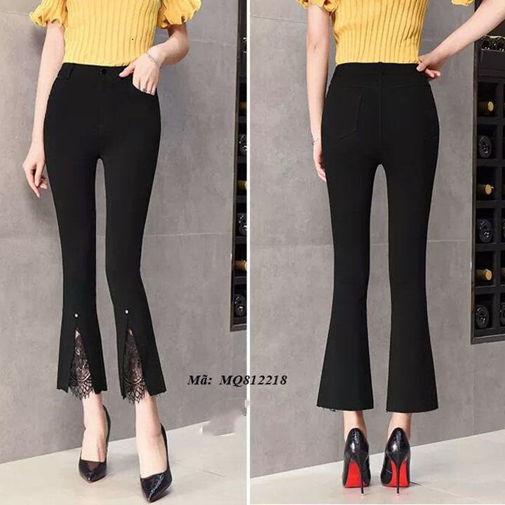 Quần thun ống loe lưng cao xẻ lai đính ngọc phối ren | BigBuy360 - bigbuy360.vn