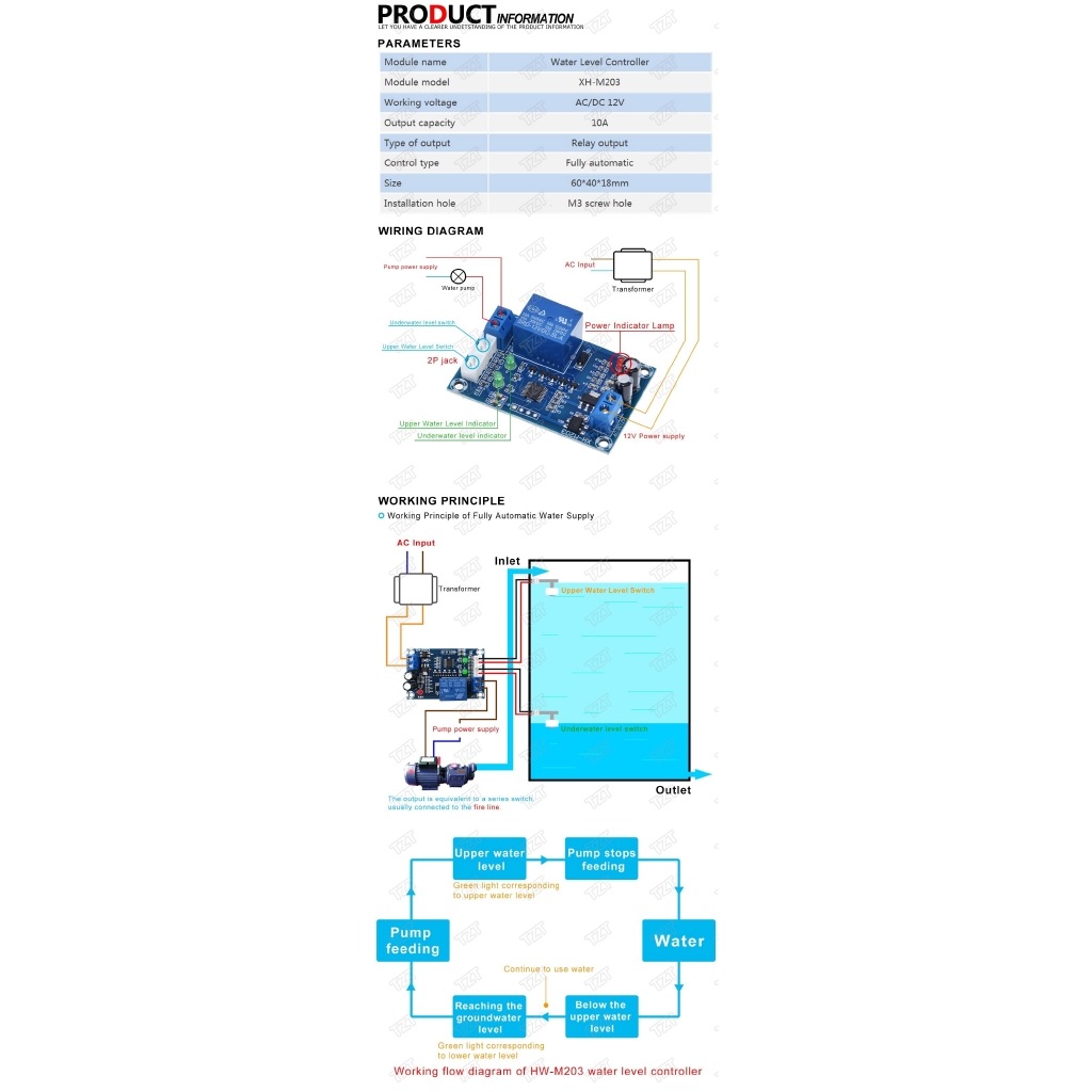 Mô Đun Công Tắc Điều Khiển Mực Nước Tự Động Xh-M203 Ac / Dc 12v