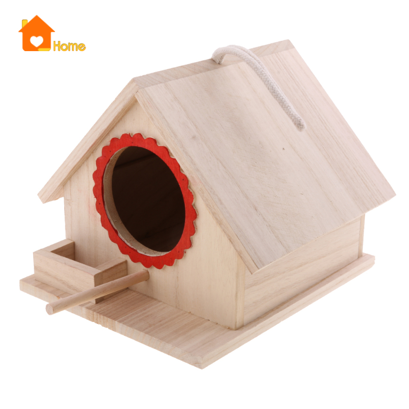 [Love_Home]Wooden Wild Bird Nest Box Nesting Feeding Feeder Station House &Stick Yard L
