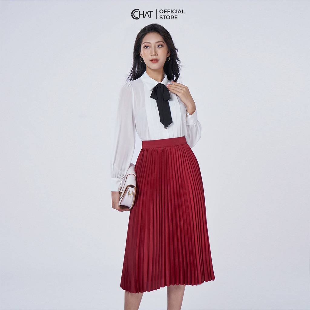 Áo Sơ Mi Nữ 𝐂𝐂𝐇𝐀𝐓 Ly Nẹp Thân Trước Nơ Rời Cao Cấp Dáng Suông Phong Cách Trẻ Trung 92FDL2001ST