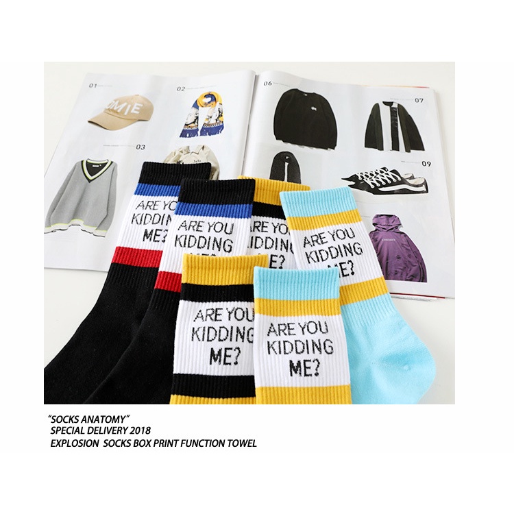 Spring and autumn street fashion brand ins Harajuku port style letter cotton socks middle tube socks skateboard fashion socks