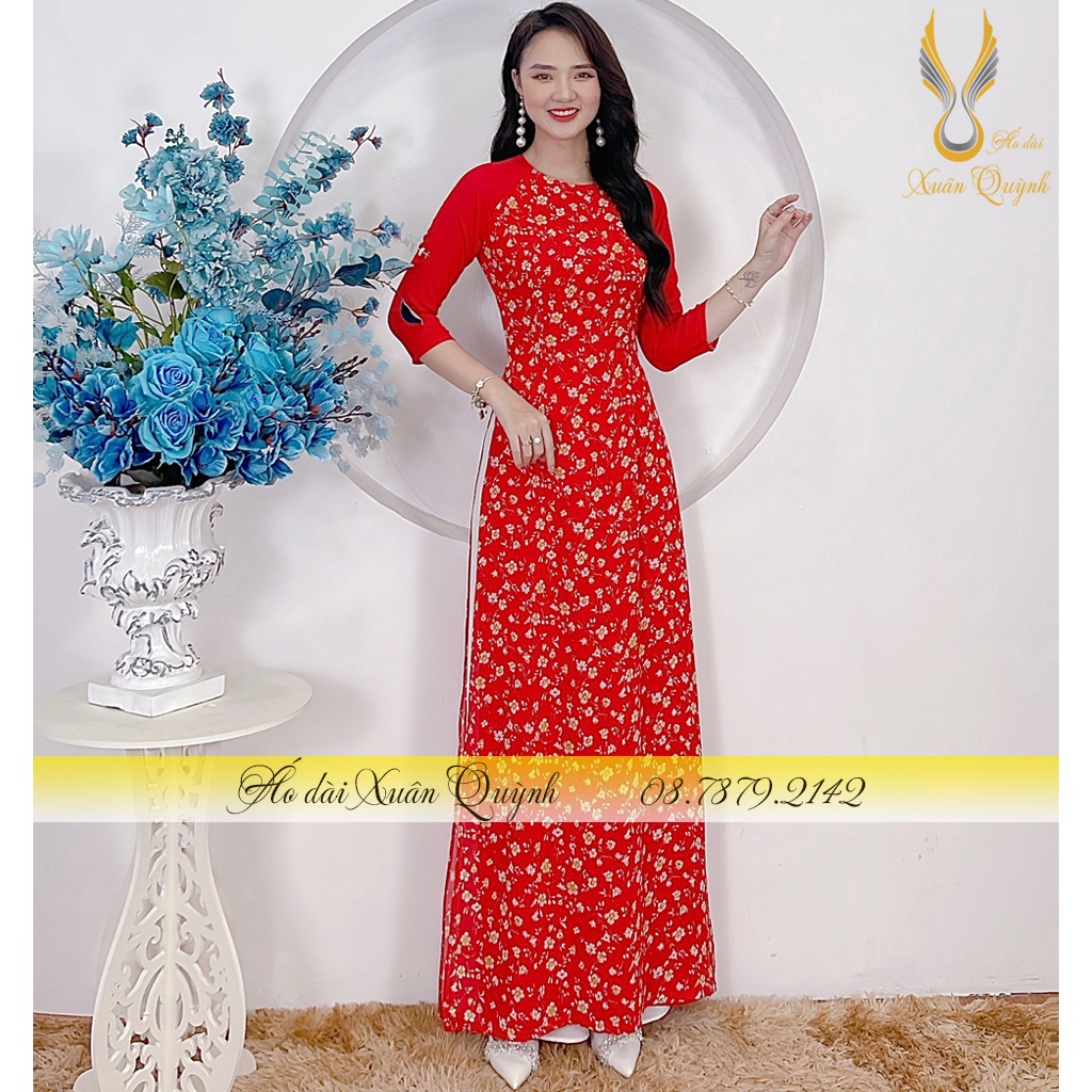 Áo Dài Truyền Thống Hoa Nhí Trẻ Trung Thanh Lịch, 4 Tà Lụa Chiffon Cao Cấp HN68 - Áo Dài Xuân Quỳnh