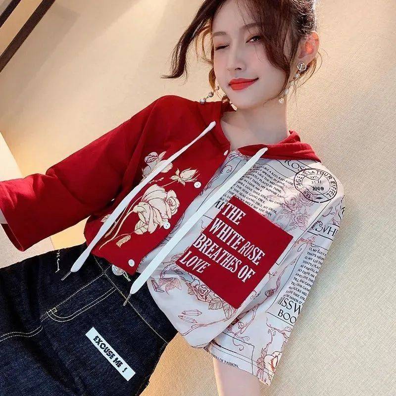 Set Áo Hoodie Tay Ngắn + Chân Váy Denim Trẻ Trung Hợp Thời Trang Cho Bạn Gái