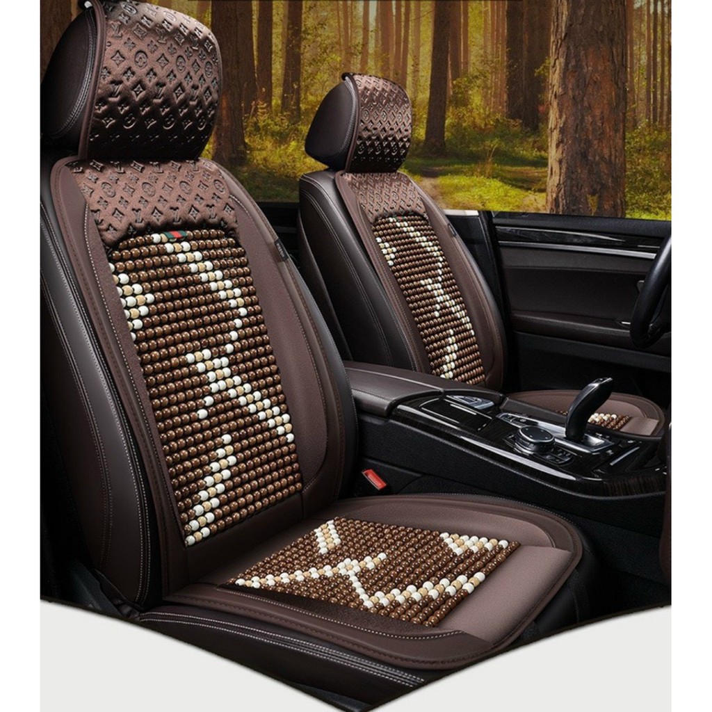 Combo 2 Bộ áo lót ghế hạt gỗ chiphong hoa văn có hạt gỗ chống nóng lưng và đệm - kèm gối massage