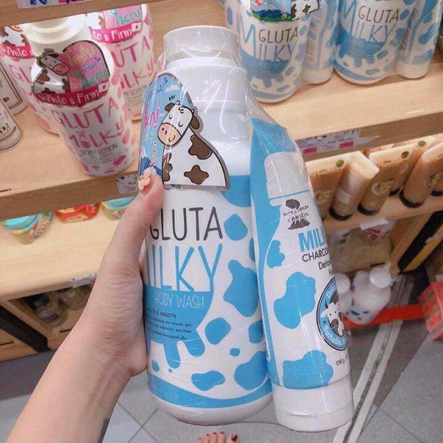 Sữa Tắm Con Bò Gluta Milky Thái Lan 800ml Tặng Sữa Rửa Mặt