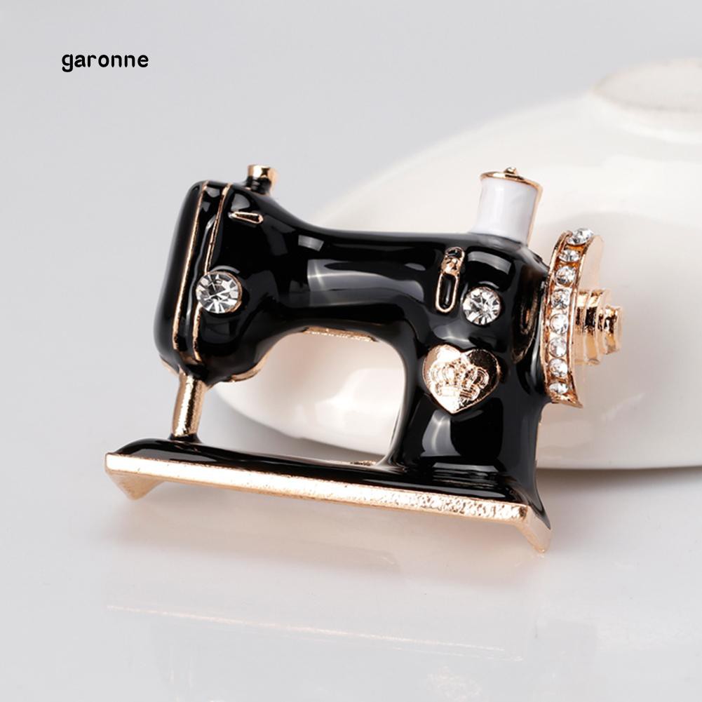 Ghim cài áo tráng men hình máy may đính đá sáng tạo cho nữ