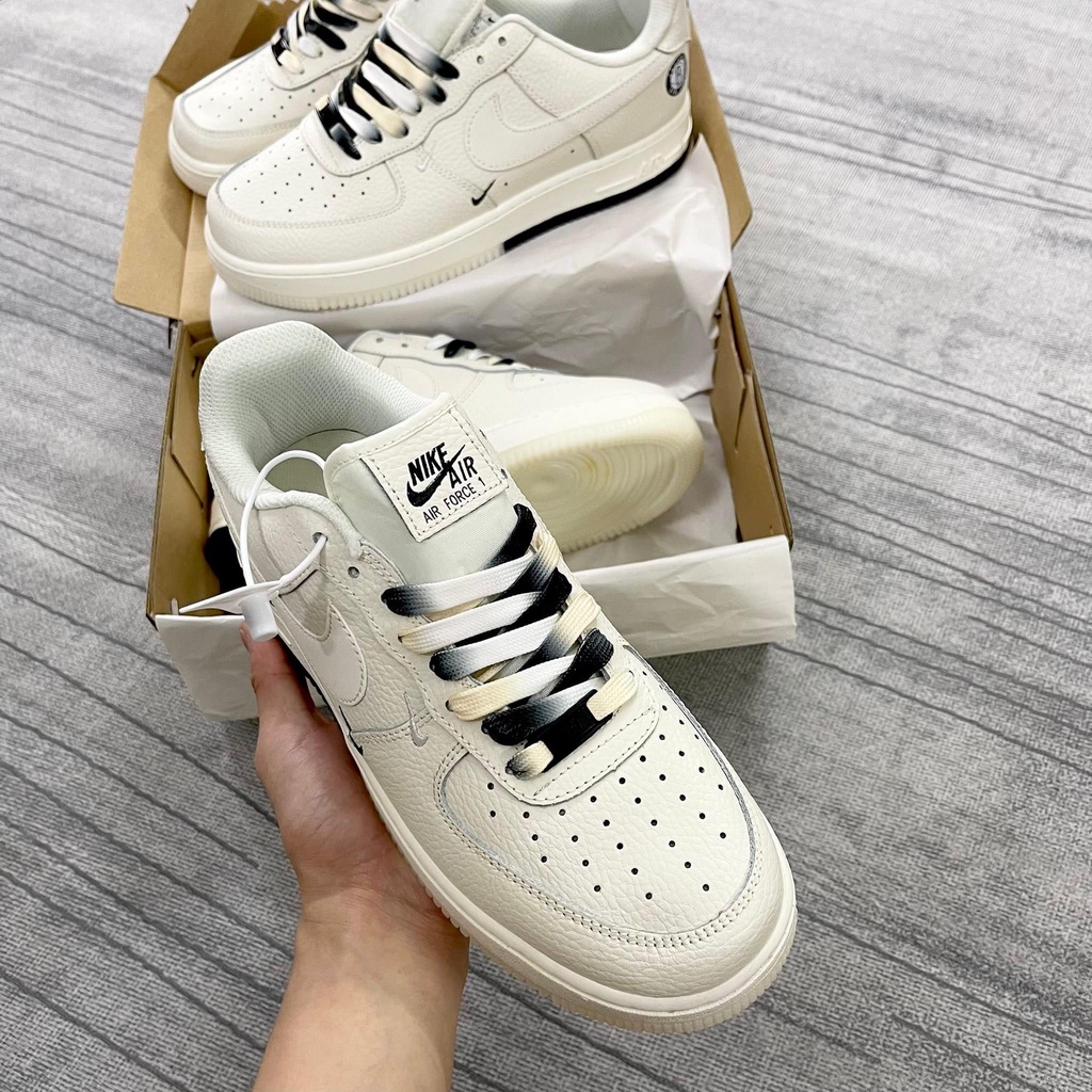 Giày thể thao AF1 âm dương, Giày Air force 1 Brooklyn Sail Black be sữa phối đồ nam nữ hot trend 2022 Full box