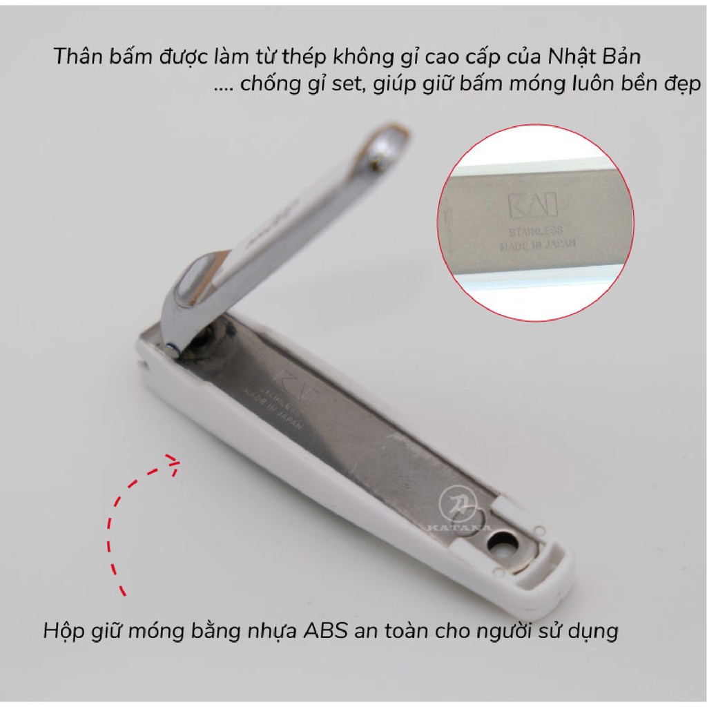 Bấm móng tay Nhật KAI KE0125 tay cầm nguyên khối cỡ nhỏ - Kèm dũa và đựng móng thừa - BH 12 tháng 1 ĐỔI 1