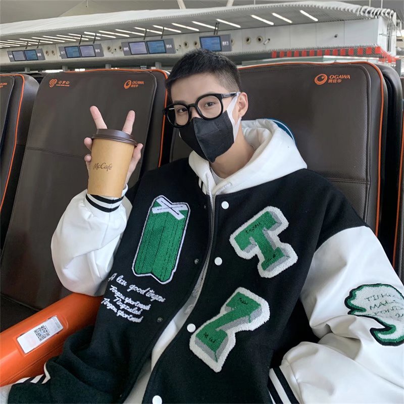 Áo Khoác Bóng Chày Chất Liệu Da Pu Thêu Họa Tiết Phong Cách hip hop Cá Tính Cho Nam