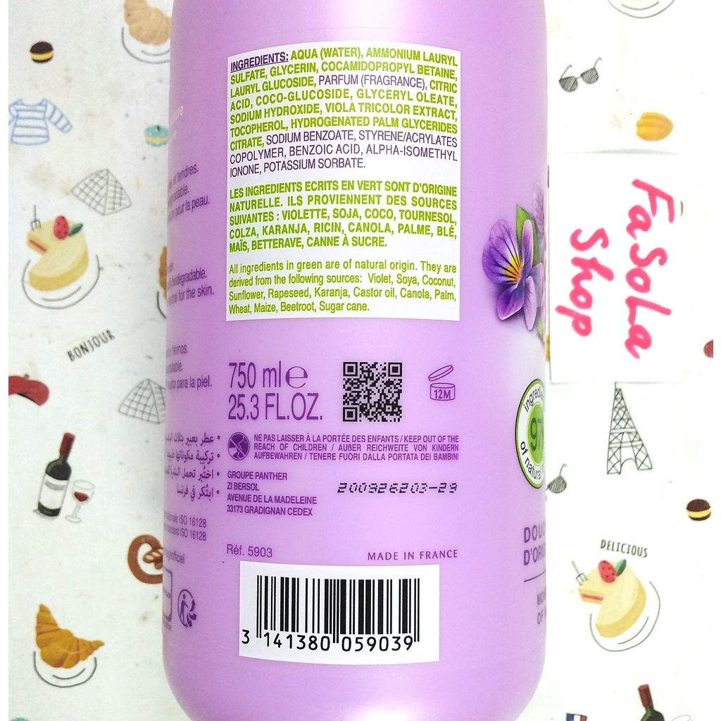 Sữa tắm COTTAGE Pháp 750ml vanila violet dưỡng ẩm trắng sáng mềm mịn thơm dịu hoa cam dừa chanh leo caramel dâu tây đào