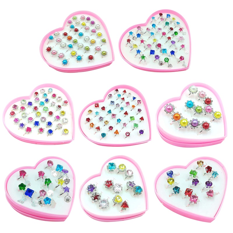 Set 12 / 36 Nhẫn Hợp Kim Hình Trái Tim Hoạt Hình Dễ Thương Cho Bé Gái