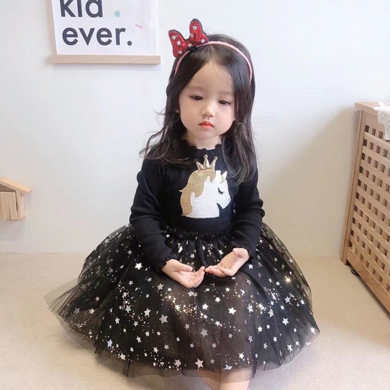Đầm công chúa bé gái tay dài chân váy phối lưới