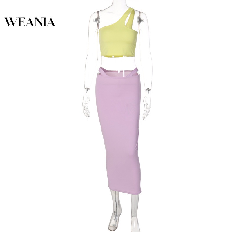 Set Áo Tank Top Màu Trơn Và Chân Váy Lưng Cao Thời Trang Cho Nữ