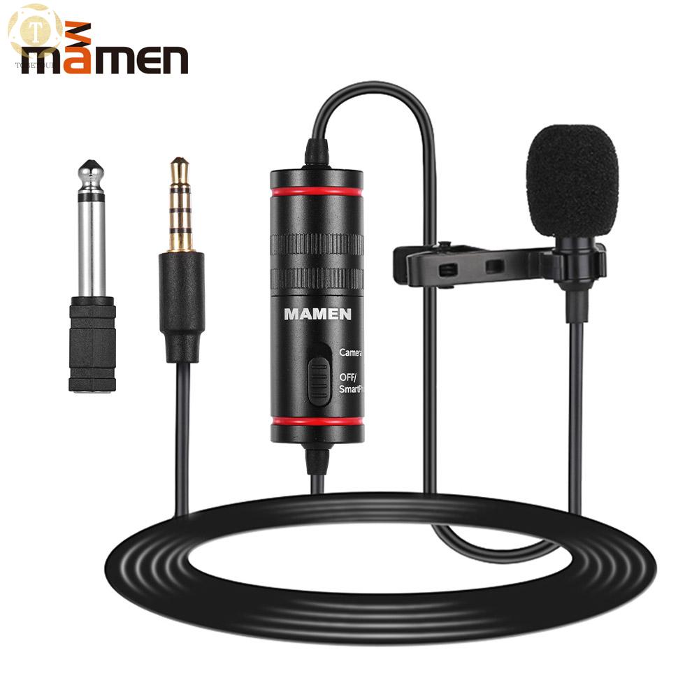 Shipped within 12 hours】 MAMEN KM-D1 Condenser Lavalier Microphone Cilp-on Lapel Microphone 8m Cable Length for Phone& DSLR Camera Camcorder Audio Video Recorder Super Sound for Interviewing Presentations Vlog Recordering Microphone [TO]