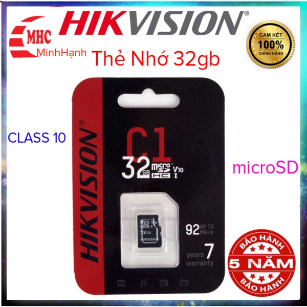 Thẻ nhớ Micro SD Hikvision 32Gb/64Gb Class 10/ Tốc 92Mb/s/ Bảo hành 5 năm