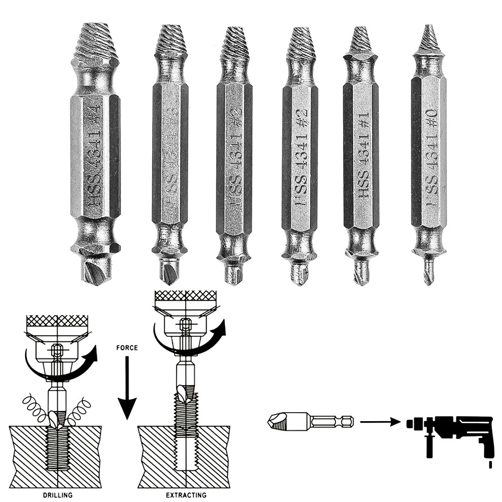 EKEZ Bộ 6 mũi khoan loại bỏ ốc vít hư hỏng chuyên dụng - Chuyên Nghiệp Kèm Hộp Đựng