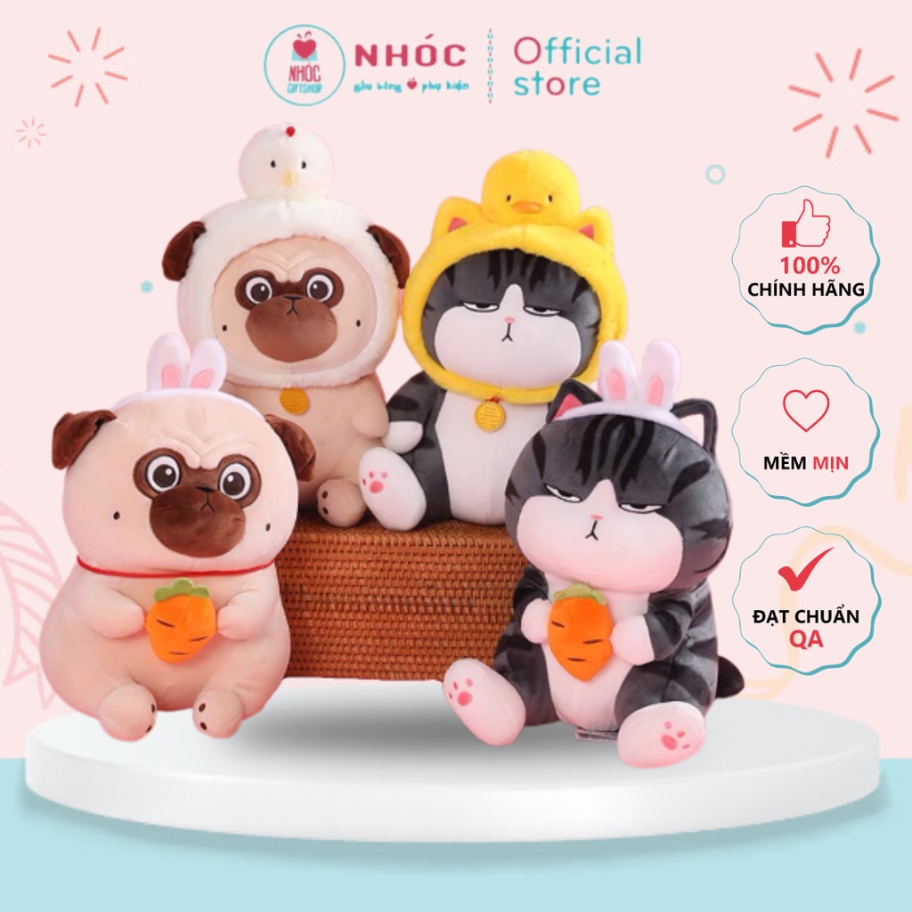 Thú Bông Mèo Hoàng Thượng, Chó Pug Nô Tài Lông Mịn Cao Cấp, Đồ Chơi Cho Bé An Toàn - NHÓC