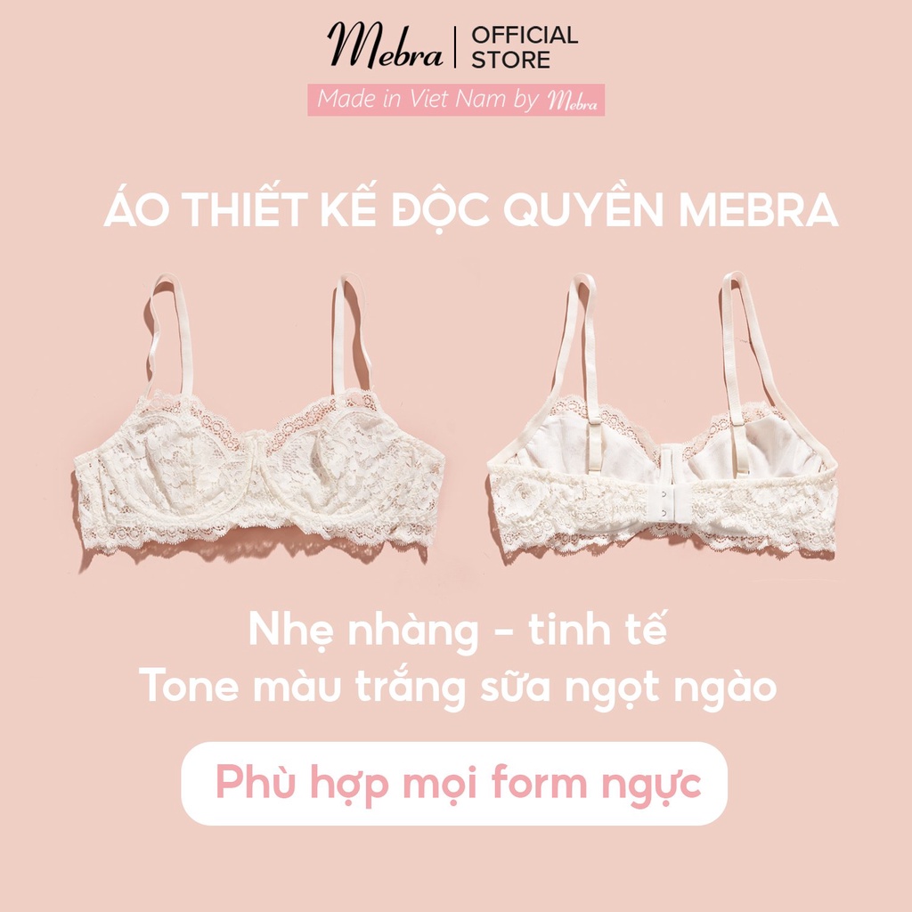 Set đồ lót ren hoa áo có gọng quần ren gợi cảm đáy cotton màu trắng cao cấp thiết kế độc quyền Mebra A034 + Q044