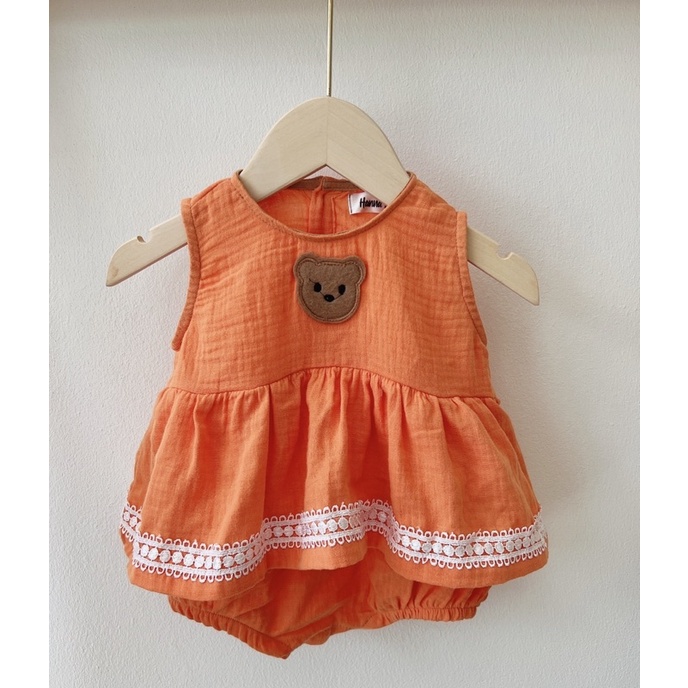 Ảnh thật - Shop tự chụp - Body Gấu xô muslin cho bé gái 5-11kg