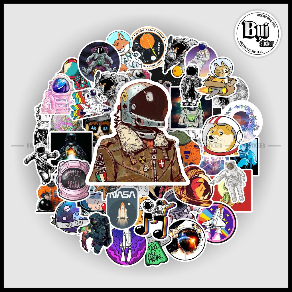 Sticker người không gian Astronaut mẫu HOT nhất dán trang trí laptop, mũ nón bảo hiểm, vali, xe tay ga