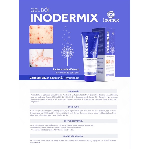 Gel bôi INODERMIX - Tái tạo da, giảm thân mụn - Gel bôi đa năng