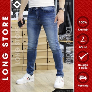 Quần jean nam xanh nhạt cao cấp chất bò co giãn ống đứng dáng ôm skinny đẹp chuẩn Hàn Quốc có big size Tron73