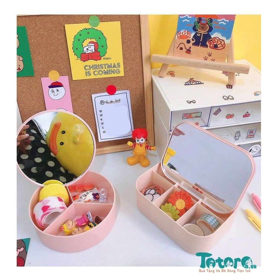Hộp đựng đồ tròn kèm gương Thỏ Trắng dễ thương