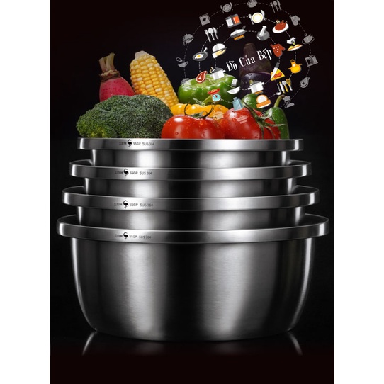 Thao inox 304 thau inox ko gỉ cao cấp đánh trứng trộn salad rửa rau củ nhà bột size 18 20 22 24 26 28 30 32 34cm