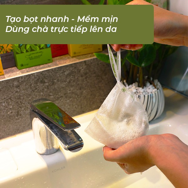 Túi Lưới Đựng Xà Bông Tắm Tạo Bọt Tiện Lợi Có Dây Rút Cỏ Mềm 2g