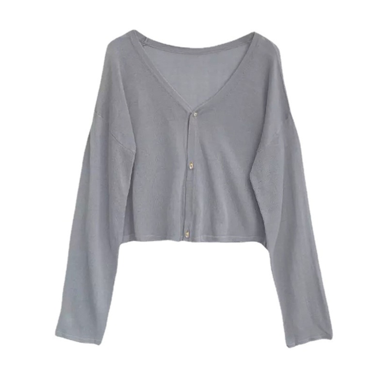 Áo Khoác Cardigan Dệt Kim Tay Dài Cổ Chữ V Cài Nút Màu Trơn Nhẹ Nhàng Thời Trang Mùa Hè Cho Nữ