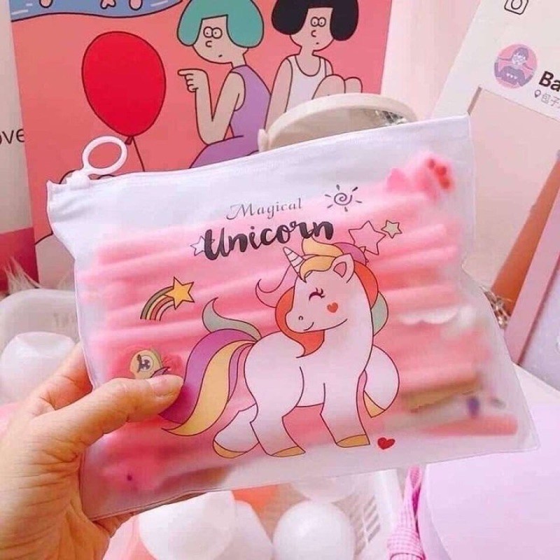 FREESHIP SET 20 CHIẾC BÚT GEL MÀU ĐEN PONY NGỘ NGHĨNHTẶNG KÈM TÚI ZIP