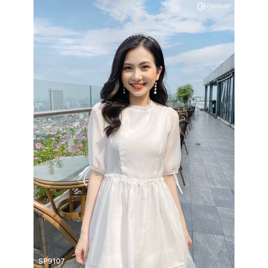 Đầm voan cao cấp tiều thư đáng yêu xếp ly cổ ba tầng cách điệu phù hợp đi dự tiệc, đi chơi,...