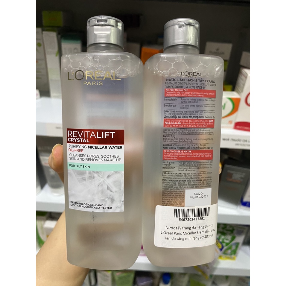 Nước Tẩy Trang Dành Cho Da Dầu Loreal Revitalift Crystal Purifying Micellar Water 400ml - Nhà Thuốc Da Liễu 24h