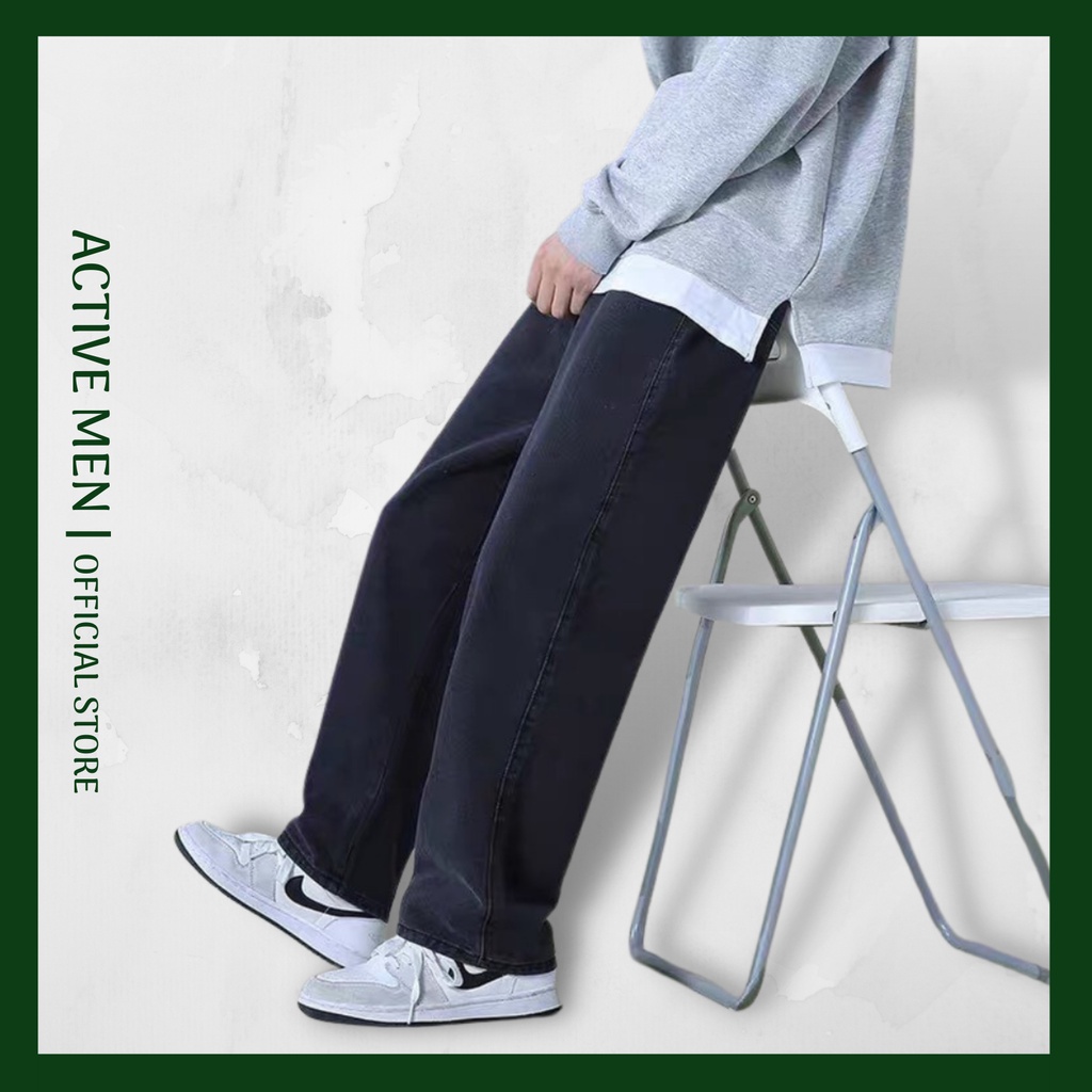 Quần Jean Baggy Trơn, Ống Suông Phong Cách Hàn Quốc JST03 Hai màu Xanh, Đen