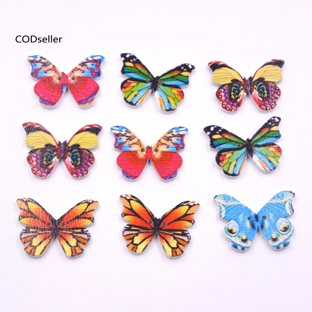 Bộ 50 Nút Gỗ Hình Bướm 2 Lỗ