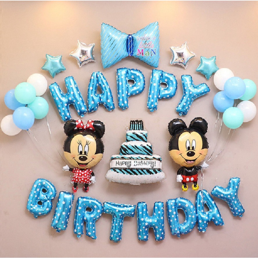 Trọn bộ bóng trang trí sinh nhật Happy Birthday chủ đề heo Peppa/ Mickey tặng kèm bơm tay 101263