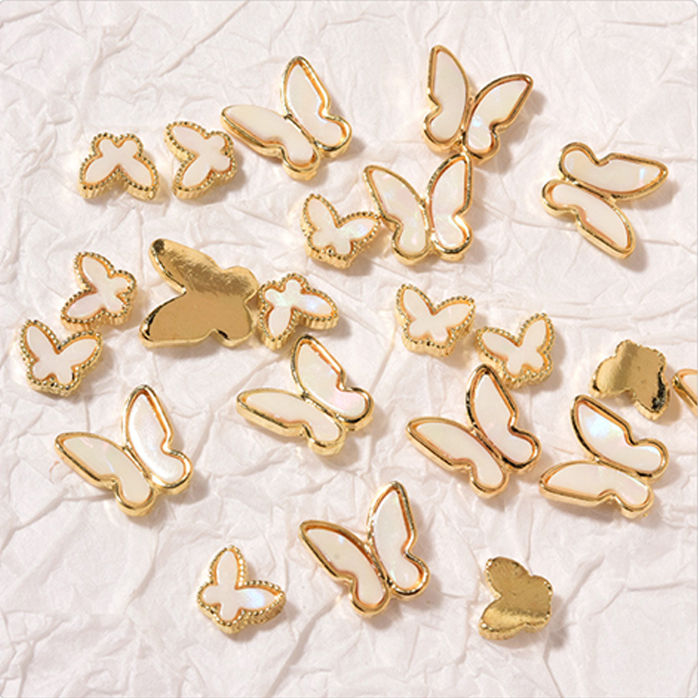 [Hàng mới về] Túi 2 phụ kiện đính trang trí móng tay nghệ thuật kim loại hổ phách 3D thời trang