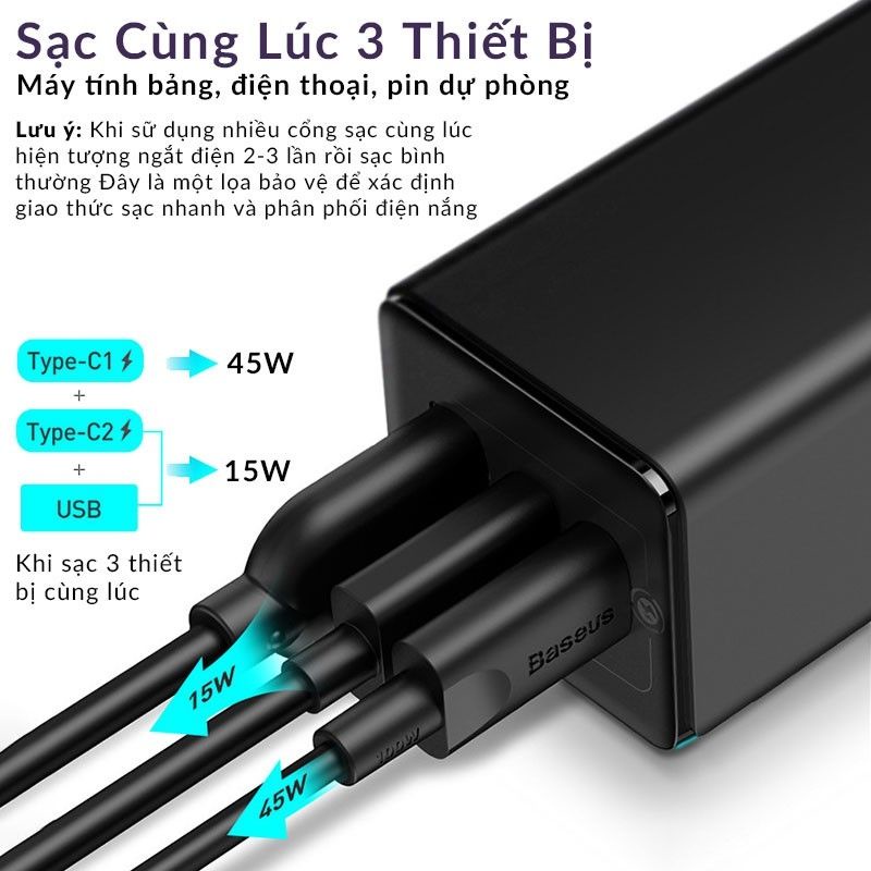 Sạc siêu nhanh Baseus GaN2/GaN3 Pro 65w/100w Sạc l QC 4.0