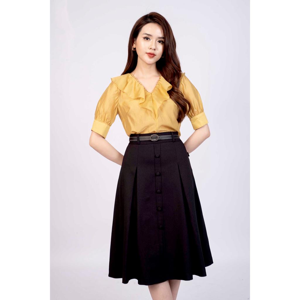 Chân váy dáng xòe, đính cúc bọc trang trí MMOutfit M-JU061021101
