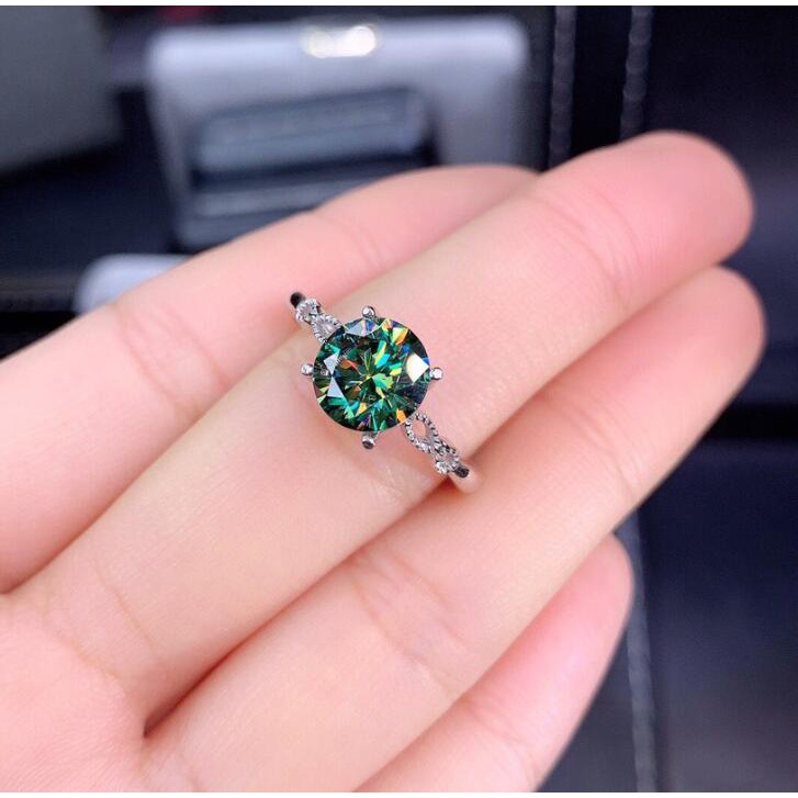 Thời trang bốn móng vuốt vòng S925 màu xanh lá cây cao carbon kim cương nhẫn cho phụ nữ