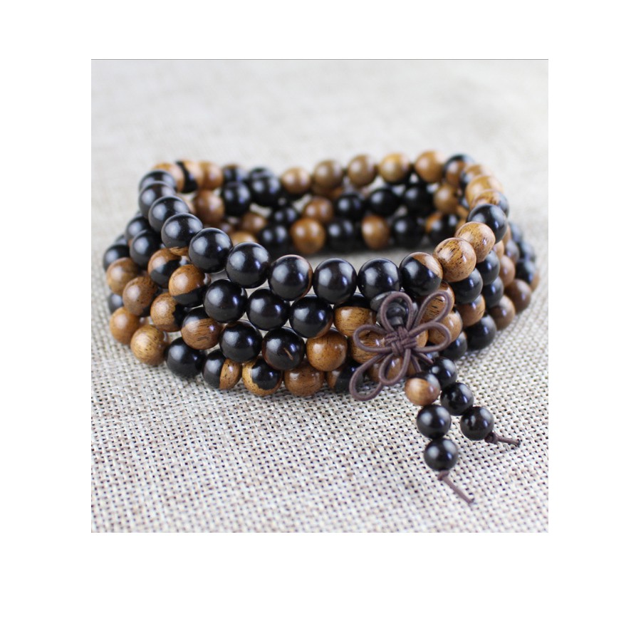 Vòng tay nam nữ gỗ 2 mầu tượng trưng âm dương 108 hạt 6- 8 ly VG12