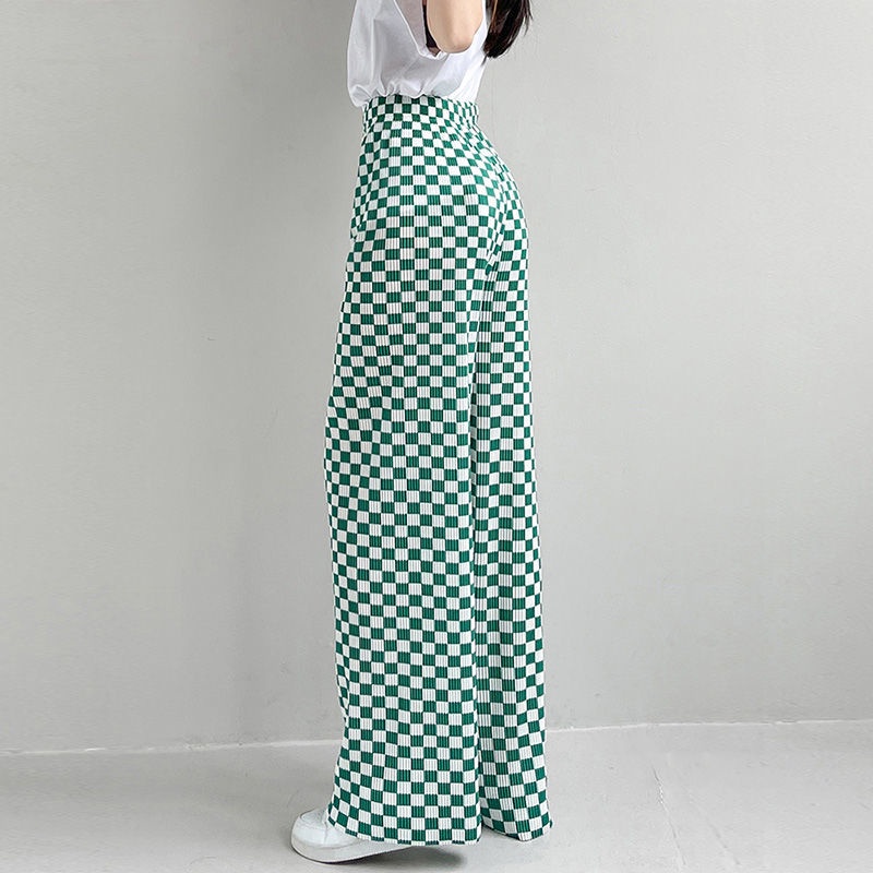 Quần Jogger Kẻ Sọc Ca Rô Ống Rộng Phối Dây Rút Thời Trang Dành Cho Nữ